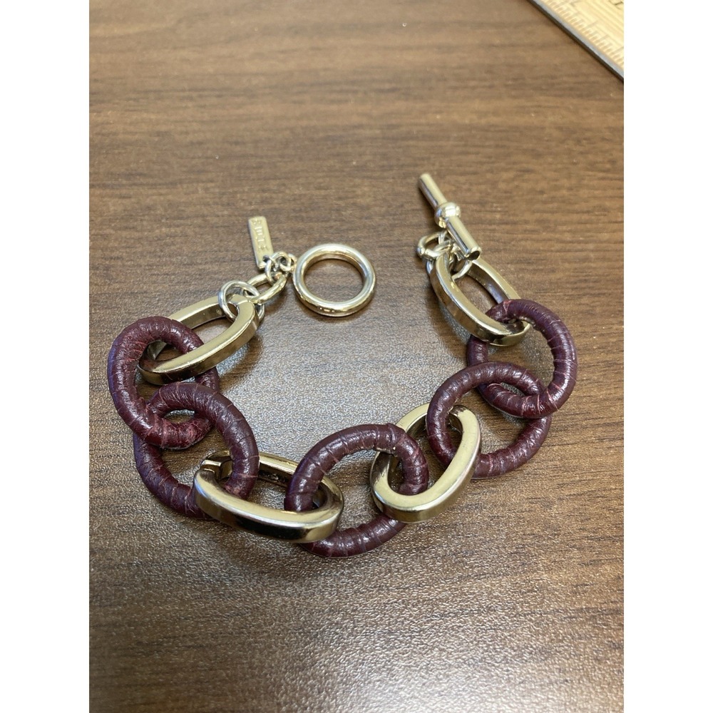 White House‎ Black Market Gold Tone Leather Wrap Chain Toggle Clasp Bracelet